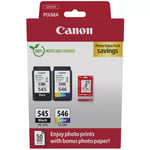 Canon Pg-545/Cl-546 Black & Colour Standard Ink Cartridge 8Ml + Photo Paper 101.