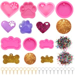 VEGCOO Keychain Silicone Resin Molds, Heart, Pet Paw, Bone Shaped Mold Set with Hole Keychain for DIY Keychains Candy Chocolate Making Dog Cat Collar Decorative Pendants (7PCS)