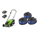 Greenworks 24V Cordless Lawnmower with Brushless Motor for Smaller Lawns up to 140m², 33cm Cutting & Trimmer Spool and 1.65mm Double Line 4.8m incl. 3 Packs for 40V Lawn Trimmers