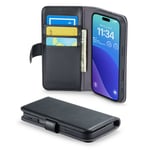 Mobique iPhone 16 Pro Plånboksfodral i Äkta Läder, Svart
