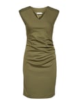 India V-Neck Dress *Villkorat Erbjudande Knälång Klänning Grön Kaffe