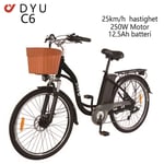 DYU C6 Elcykel 350W Motor 26 Tums Däck 36V 12.5Ah Batteri 70KM Körsträcka Skivbroms Elcykel Lämplig för Vuxna och Tonåringar- svart
