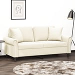 2-personers sofa med pyntepuder 140 cm velour cremefarvet