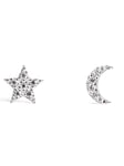 SINGULARU - Boucles d'oreilles Moon & Star argent - Boucles d'oreilles en argent Sterling 925 avec finition plaqué - Boucles d'oreilles fermoir poussette - Bijoux pour Femme