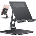 Upgraded Tablet Stand, OMOTON Adjustable Tablet Stand Holder with Heavy Duty Aluminum, Heavier Base, Designed Cable Hole, Desktop Tablet Stand Dock for New iPad Pro Air Mini 2021, Samsung, etc. Black