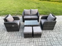 Wicker PE Rattan Outdoor Furniture Set Garden Love Sofa Coffee Table 2 Armchair 2 Small Footstools Dark Grey Mixed
