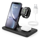 Chargeur Induction 3 En 1 For Iphone 15/14/13/12/11/Pro/Max/Plus/Xs/Xr/X, Apple Watch Ultra 9/8/7/6/5/4/3/2/Se, Airpods Pro 3/2, Station De Charge, Chargeur Sans Fil Luoatip