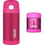 Thermos FUNtainer Bottle, 355 ml - Pink with Thermos FUNtainer Food Flask, 290 ml - Pink