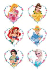 6 DISNEY PRINCESS Plus ELSA Heart Cake Topper Edible Icing Sugar IMG 2 NEW**