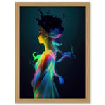 Nature Fairy In Colourful Fluorescent Light Dress Artwork Framed Wall Art Print A4