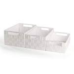 White Nylon Storage Baskets Large Medium & Small - Pack of 3 | For Cupboards Shelves Bathroom Storage | Woven Wicker Boxes | Pukkr