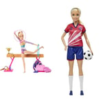 Barbie Gymnastics Doll & Accessories, Playset with Blonde Fashion Doll, C-Clip for Flipping Action & Soccer Doll, Blonde Ponytail, Colorful #9 Uniform, Soccer Ball, Cleats, Tall Socks, Great