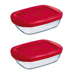 Pyrex O'Cuisine Borosilicate Glass Rectangular Dish with Plastic Lid 2.5Litre Red (Pack of 2)