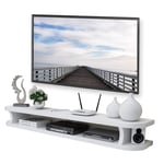 HAMIMI Wall Media Console For DVD Blu-ray Player, TV Stand, Satellite TV Box, Cable Box, TV Unit, Floating Frame Wall shelf (Color : White, Size : 80cm)