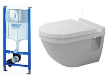 Komplet pakke med Duravit Starck 3 væghængt toilet, GROHE cisterne og softclose sæde