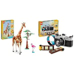 LEGO Creator 3in1 Wild Safari Animals, Giraffe Toy to Gazelle Figures to Lion Model & Creator 3in1 Retro Camera Toy to Video Camera to TV Set, Kids' Desk Decoration or Bedroom Accessories