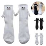 Par roliga handstrumpor, magnetsug 3d docka parstrumpor, par som håller handen roliga strumpor present White and Black - 2Pairs