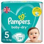 Pampers Baby-Dry Nappies, Size 5 (11-16kg) Essential Pack (39 per pack)