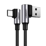 Ugreen vinklet USB-A til USB-C-kabel 3A, 3m - Grå