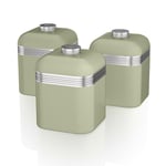 3 Green Canisters Tea Coffee Food Storage Jars Swan Kitchen Retro Set