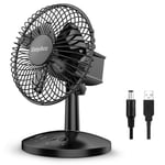 EasyAcc USB Desk Fan 3 Speeds Mini Fan Electric Automatic Oscillating Desk Office Fan Small Personal Cooling Fan Shake Head Quiet Brushless Portable for Home Travel BBQ Camping Outdoors - Black