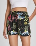 Urban Classics Svarta shorts med blommor dam (L,Svart/flerfärgad)