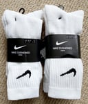 2 Packs = 6 Pairs Medium NIKE White CUSHIONED CREW SOCKS UK 5-8 38-42 Box13