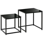 Nest of 2 Side Tables Set of Bedside Tables with Tempered Glass