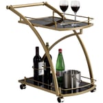 Idimex Chariot de service evo chariot à thé et boisson desserte cuisine roulettes en métal doré 2 plateaux verre trempé noir - noir/or