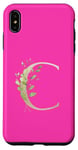 Coque pour iPhone XS Max Couleur rose élégante aquarelle feuilles vertes monogramme lettre C