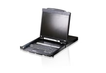 Aten 16-Port Ps/2-Usb Vga Dual Rail Lcd Kvm-Switch Med Kedjekopplingsport Och Stöd För Usb-Kringutrustning, 1920 X 1200 Pixlar, Wuxga, Rackmontering, 26,8 W, 1U, Svart
