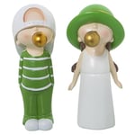 DRW Lot de 2 Figurines garçon et Fille Assorties avec Gomme en résine Blanche et Verte 11 x 7 x 20 cm
