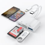 3 in 2 Memory SD Card Reader for iPhone iPad, Lightning + USB C+Lightning 