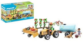 Playmobil 71442 Country: Tractor with Trailer and Water Tank, fresh harvest on the farm, learning about the environment, fun imaginative role-play, sustainable play sets suitable for children ages 4+