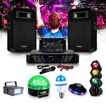 IBIZA DJ-300 Kit de sonorisation DISCO 480W + Pack 5 jeux de lumières à LED