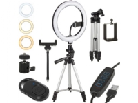 Maclean MCE610 10 12W LED Ring Light with Tripod Stand and Bluetooth Shutter 3 Colours 10 brightness levels 10% -100% Adjustable brightness 160 LED Smartphone Holder lighting light