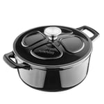 Navaris Cast Iron Casserole Dish with Lid - 24cm Round Dutch Oven Pot with Enamel Coating, 3.5L - Safe for Induction Hob, Oven, Dishwasher - Black