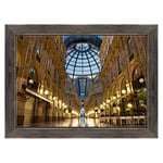 Tableau sur Toile avec Cadre - Milano - Galeria Vittorio Emanuele II - pour lit 1 Place du Domme - 70 x 100 cm - Style Country Noir Shabby - (Code 1473)