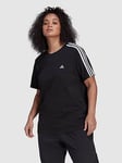 adidas Sportswear Womens 3 Stripe T-Shirt - Black/White, Black/White, Size 2X, Women