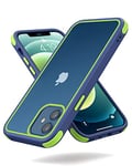 MobNano Coque Hybride Ultra Fine en Silicone Antichoc pour iPhone 12, iPhone 12 Pro, Dos Rigide et Transparent, Protection d'appareil Photo, Coque de téléphone Indestructible à 360° – Bleu Vert