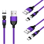 360° & 180° Rotation Magnetic USB C Cable 3 Pack 0.5m 1m 2m Type C Charging Cable Nylon Braided Cord Compatible with Samsung S8 Plus S9 Plus, Huawei P30 Mate 20 Pro and More Devices (Purple)