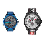 Diesel Montre pour Homme Mr. Daddy 2.0, Mouvement chronographe & Montre pour Homme Mega Chief, Mouvement Chronographe, Boîtier en Acier Inoxydable Noir de 51 mm avec Bracelet en Nylon Et Silicone