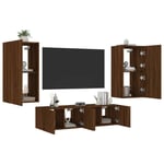 vidaXL 4 Piece TV Wall Units with LED Brown Oak Engineered Wood UK GF0