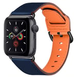 Compatible with Apple Watch Strap 44mm 42mm 40mm 38mm: Genuine Leather iWatch Straps for Apple Watch SE Series 6 5 4 3 2 1, Smartwatch Replacement Band for Women Men(Blue/ Black, 42mm 44mm)
