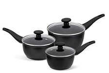Prestige Thermo Smart Non Stick Saucepan Set of 3 - Saucepans for Induction Hobs 16, 18 & 20cm with Glass Lids & Heat Indicator Handles, Dishwasher Safe Cookware Made In Italy