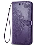 KERUN Case for Nokia 2.4 Wallet PU/TPU Leather Phone Cover, Embossed Datura Flowers Case with [Card Slots] [Kickstand] [Magnetic Closure] Shock-Absorbent Bumper. Purple