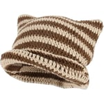 Damernas Kattmössa i Stickad Crochet med Öron Stickad Vintervarm Elastisk Mössa Slouchy för Flickor Vuxna Barn Brown