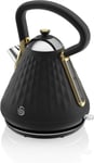 Swan Gatsby Black and Gold 1.7 Litre Pyramid Kettle, 3 KW Rapid Boil, Diamond P