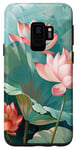 Coque pour Galaxy S9 Style de peinture à l'huile de fleurs de lotus Art Design