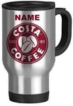 Costa Coffee Personalised Silver Travel Mug Cup. Your Name Printed Mug Coffee Tea Cup. (Silver Travel Mug) by CiderPressMugs®
